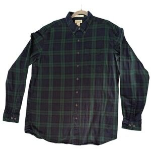 L.L. Bean Mens Plaid Flannel Shirt L Tall Traditional Fit Green Blue Cotton